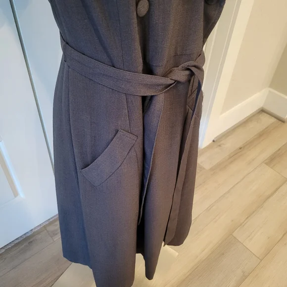 SANDRA DARREN Black Ruffled Gray Double- Breasted Blazer Midi Dress Size 10 - Picture 6 of 15